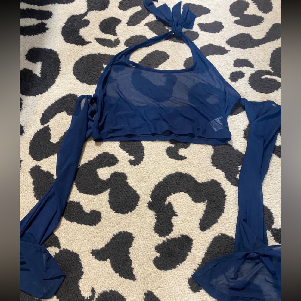 Blue see through halter crop top